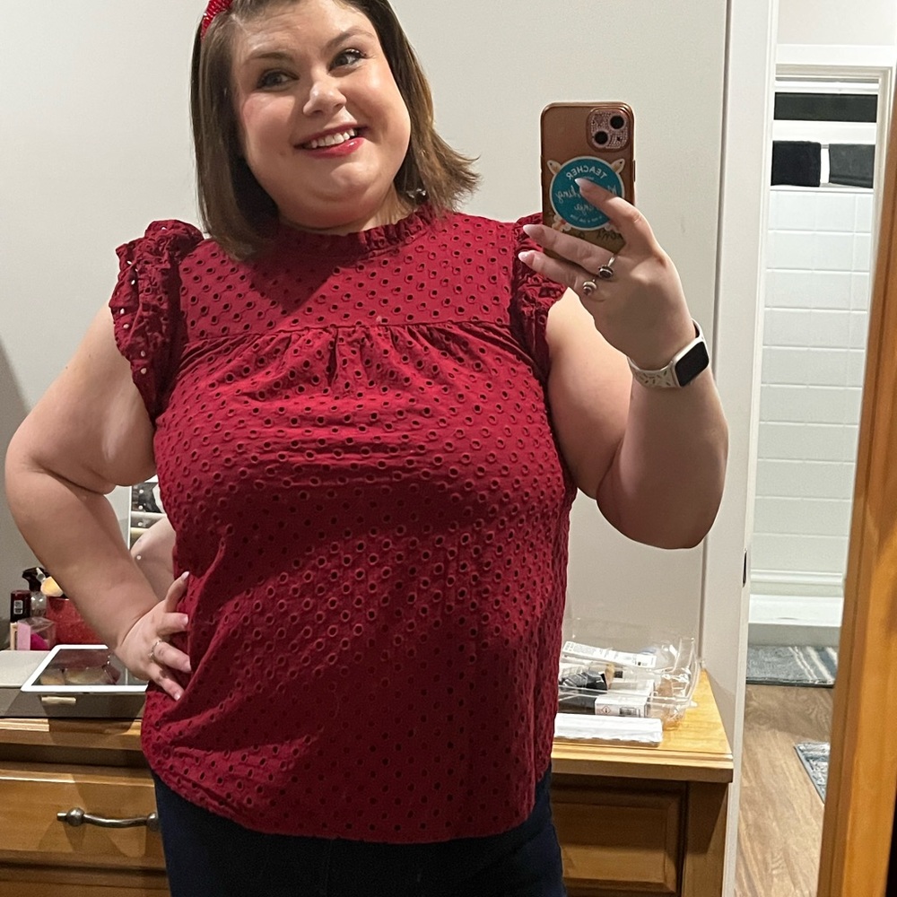 Elegant Red Eyelet Blouse for Women